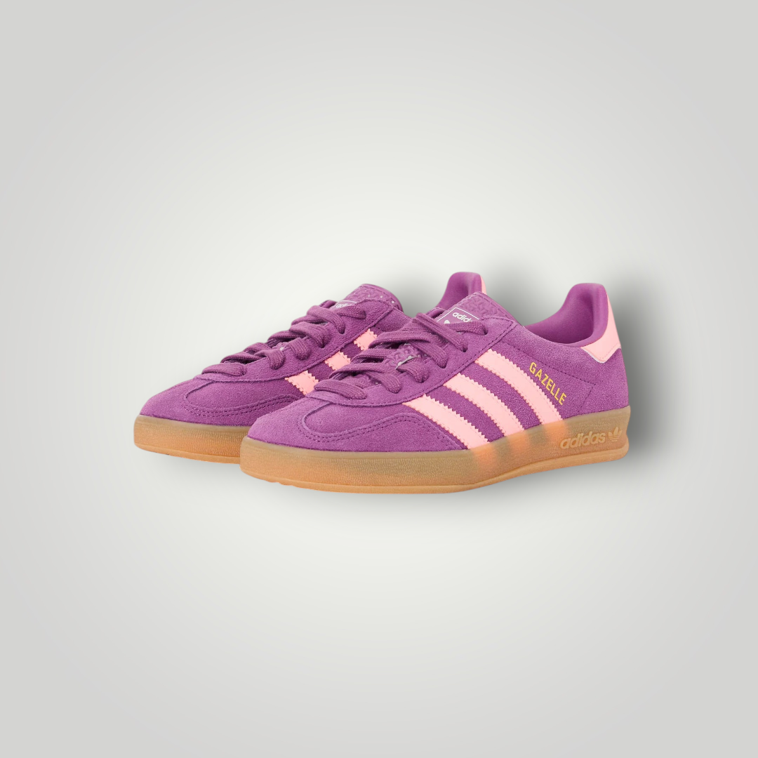 NDO Clothing adidas Originals Gazelle Indoor Sneaker in Lila mit rosa Streifen und klassischer Gummisohle