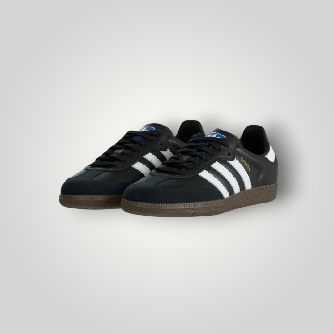 NDO Clothing adidas Originals Samba OG Sneaker in Schwarz mit weißen Streifen und brauner Gummisohle