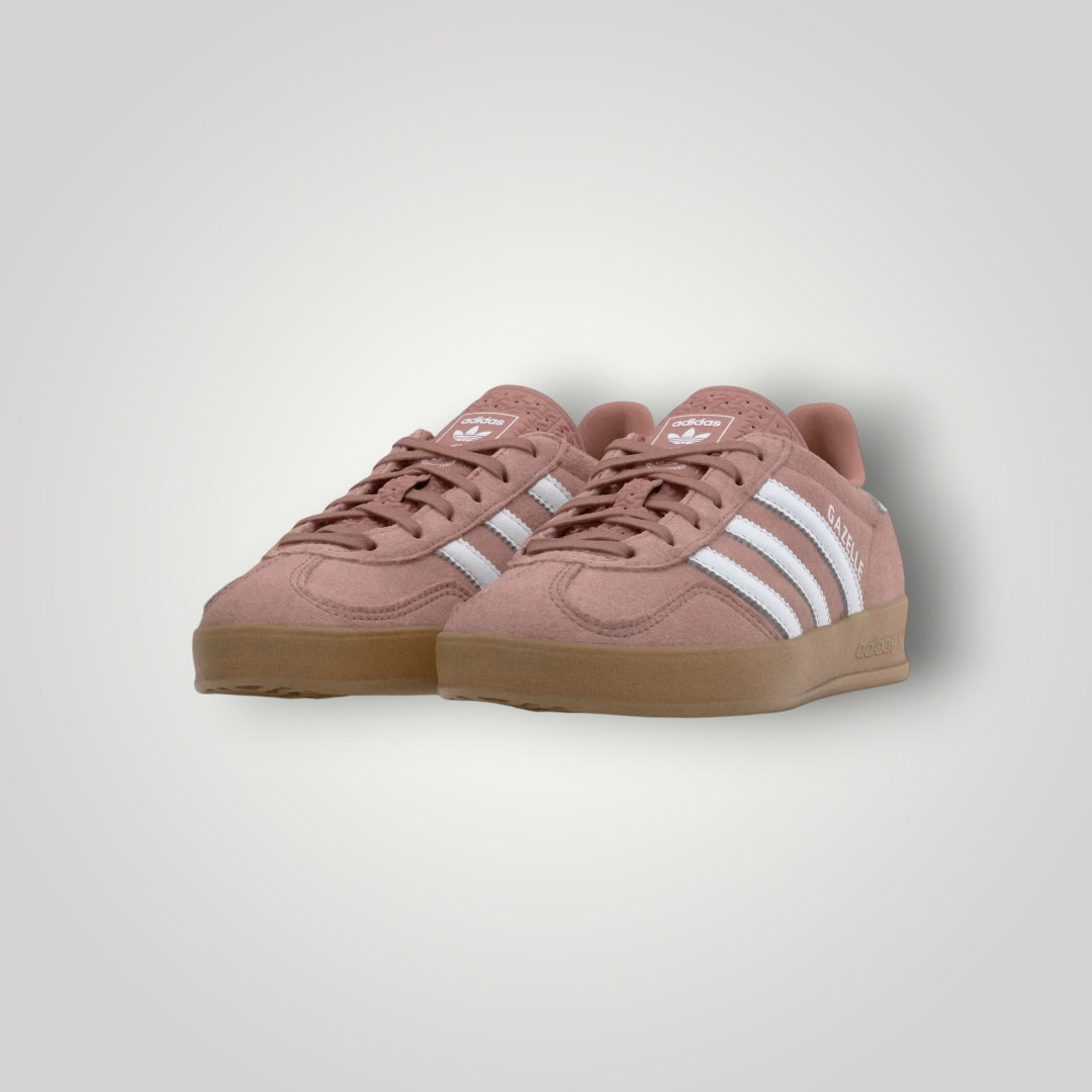 NDO Clothing adidas Originals Gazelle Indoor Sneaker aus altrosa Veloursleder mit weißen Streifen und Gummisohle