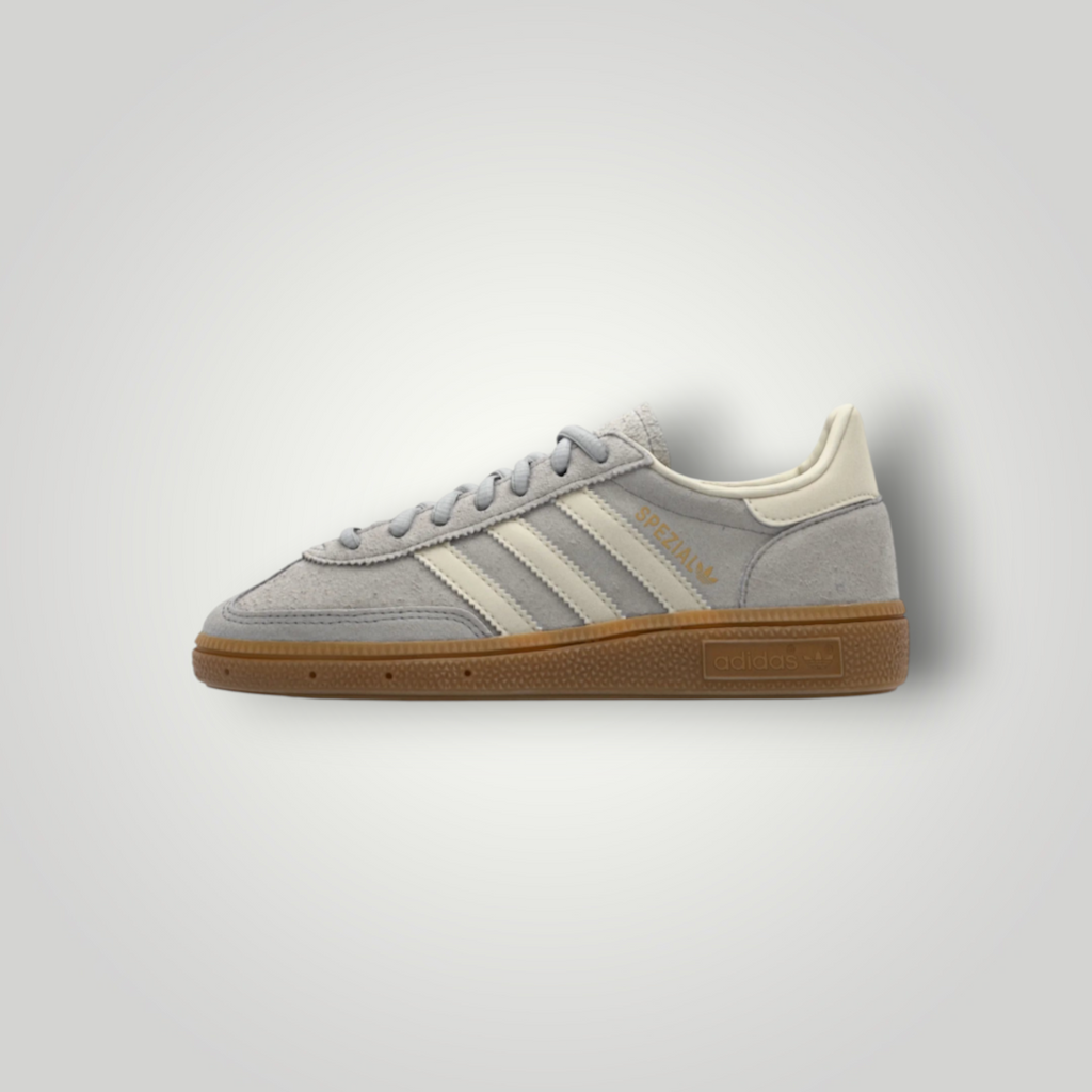 NDO Clothing Adidas Originals Handball Spezial Sneaker aus grauem Veloursleder mit klassischer Gummisohle
