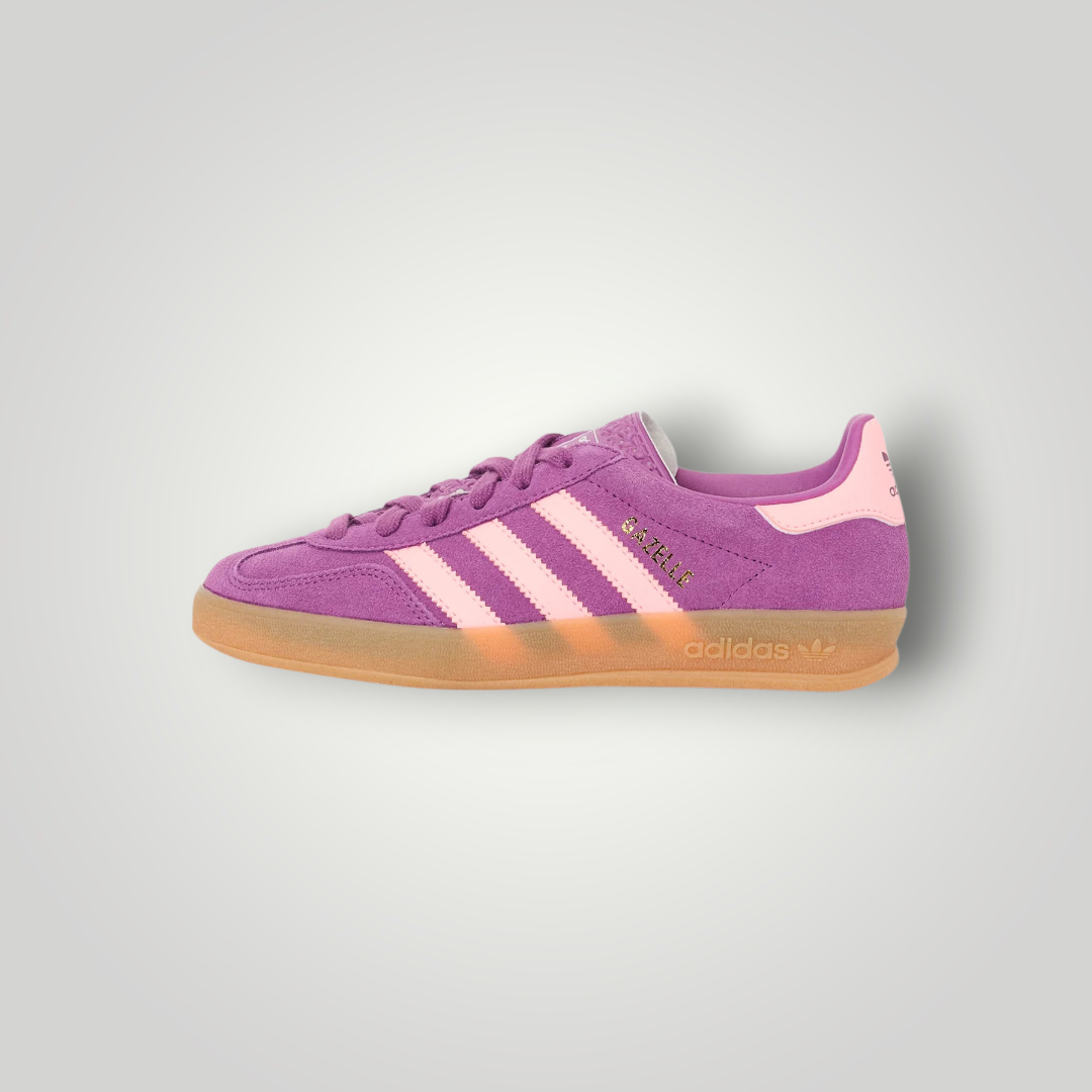 NDO Clothing adidas Originals Gazelle Indoor J Sneaker in Lila mit rosa Streifen und klassischer Gummisohle