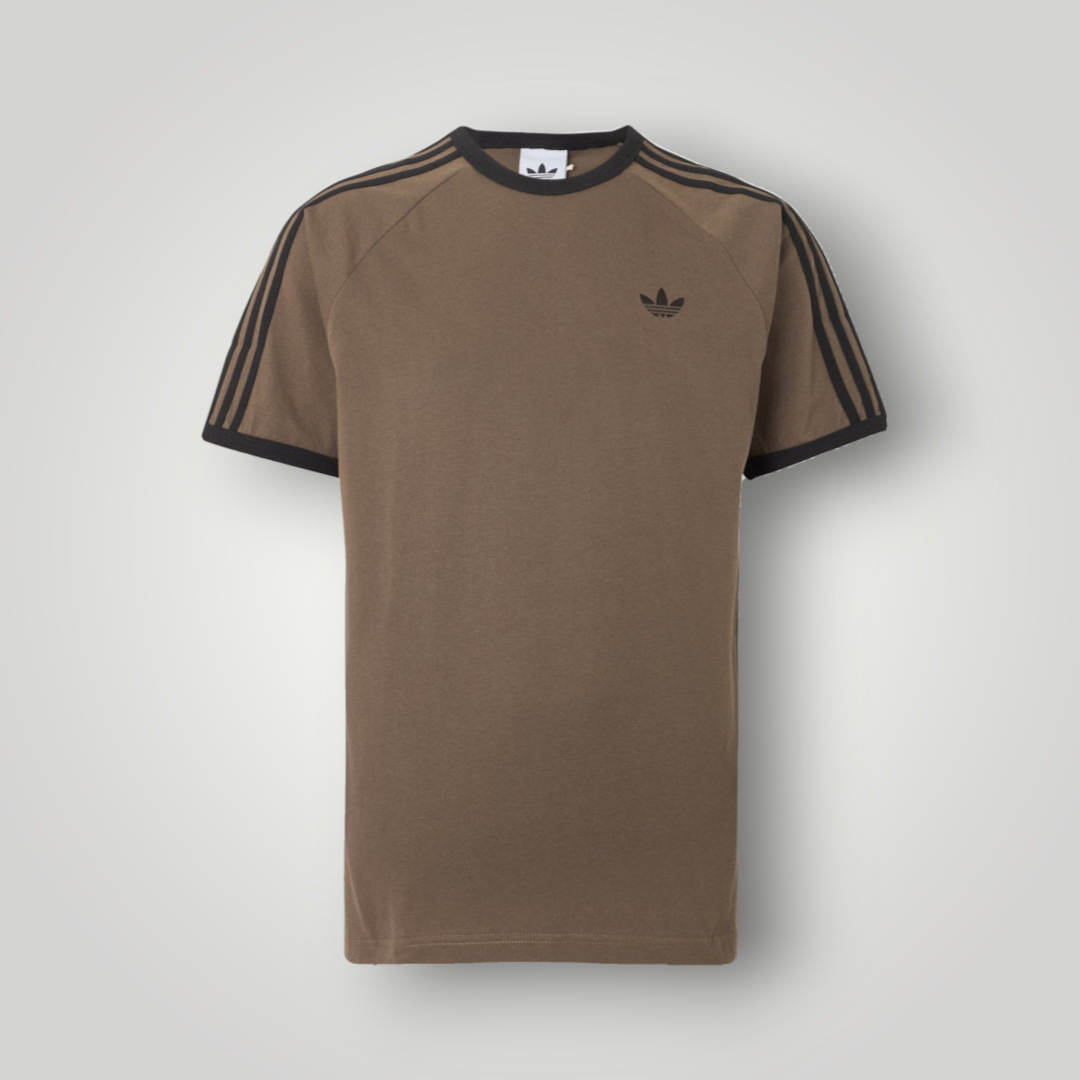 NDO Clothing adidas Originals T-Shirt in Braun und Schwarz aus Baumwoll-Jersey mit Rundhalsausschnitt und Streifen