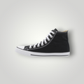 NDO Clothing Converse Chuck Classic High-Top Sneaker aus schwarzem Canvas mit weißer Schnürung und Gummisohle