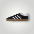 NDO Clothing Adidas Originals Gazelle Indoor Sneaker aus schwarzem Veloursleder mit weißem Streifen und Gummisohle