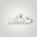Weiße Birkenstock Arizona EVA Sandale von NDO Clothing mit zwei verstellbaren Riemen und anatomischem Fußbett