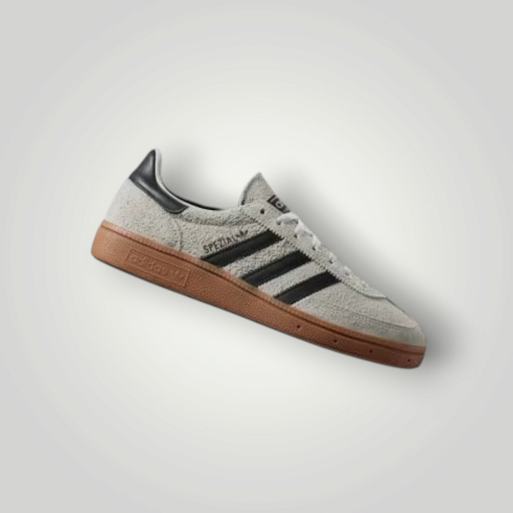NDO Clothing Adidas Originals Handball Spezial Sneaker in Grau mit schwarzen Streifen und brauner Gummisohle
