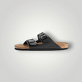 NDO Clothing Birkenstock Arizona Sandale in Schwarz mit zwei verstellbaren Schnallen und Kork-Fußbett