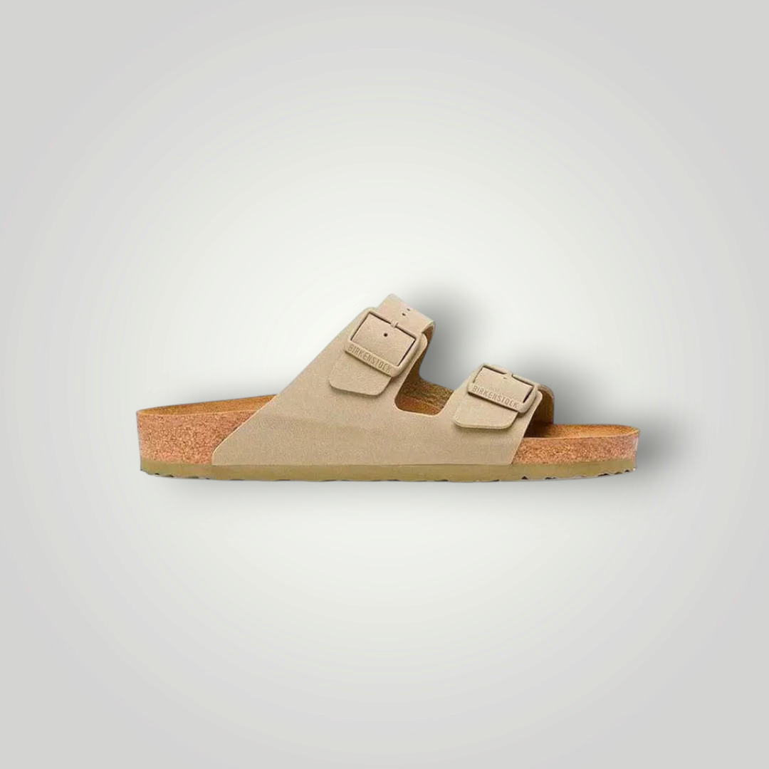 NDO Clothing Birkenstock Arizona Sandale in Beige mit zwei verstellbaren Schnallen und anatomischem Kork-Fußbett