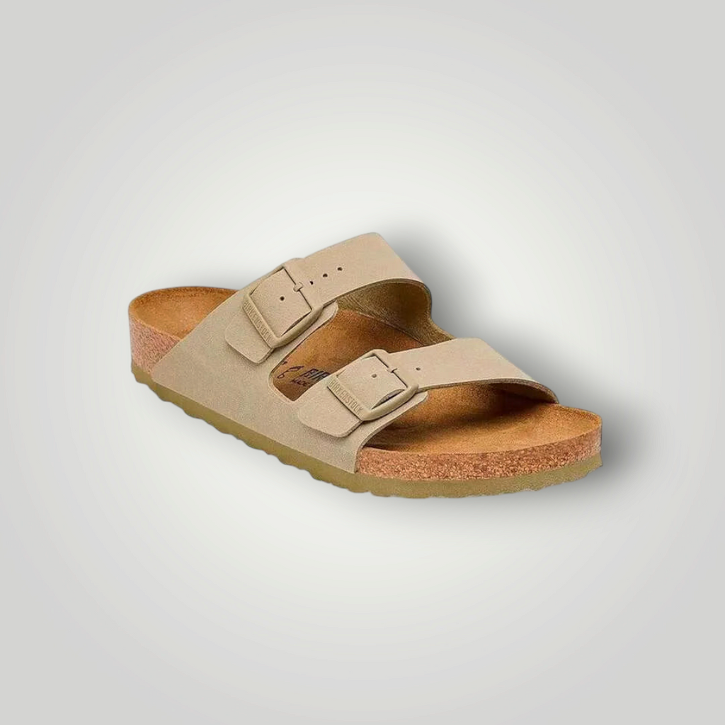 NDO Clothing Birkenstock Arizona Sandale in Beige mit zwei verstellbaren Schnallen und anatomischem Kork-Fußbett