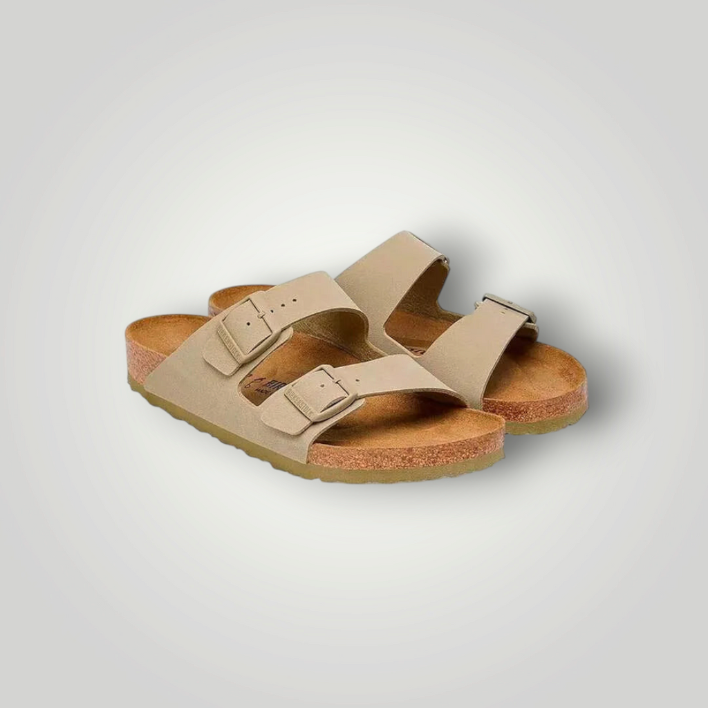 NDO Clothing Birkenstock Arizona Sandalen in Beige mit zwei verstellbaren Riemen und anatomischem Kork-Fußbett