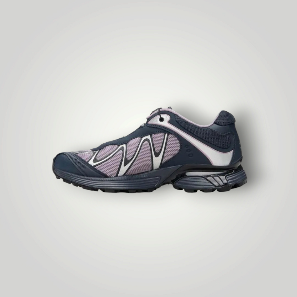NDO Clothing Salomon XT-WHISPER Laufschuh in Dunkelblau und Flieder mit Mesh-Obermaterial und technischem Design