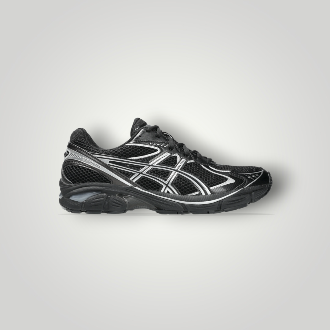 NDO Clothing ASICS GT-2160 Laufschuh in Schwarz mit silbernen Akzenten und atmungsaktivem Mesh-Obermaterial