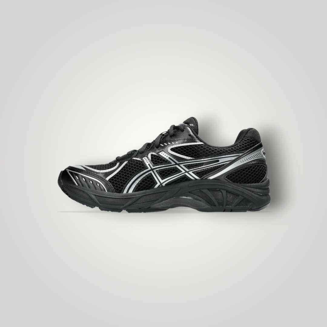 NDO Clothing ASICS GT-2160 Laufschuh in Schwarz mit silbernen Akzenten und atmungsaktivem Mesh-Obermaterial