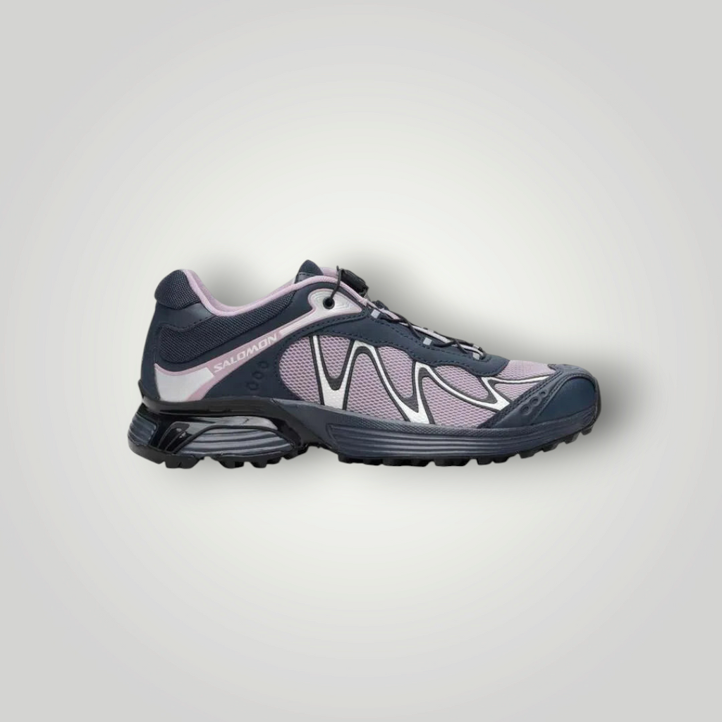 NDO Clothing Salomon XT-WHISPER Laufschuh in Dunkelblau und Flieder mit Mesh-Obermaterial und Schnellschnürsystem