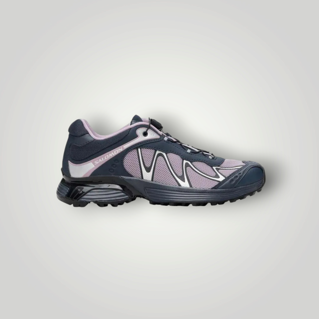 NDO Clothing Salomon XT-WHISPER Laufschuh in Dunkelblau und Flieder mit Mesh-Obermaterial und Schnellschnürsystem