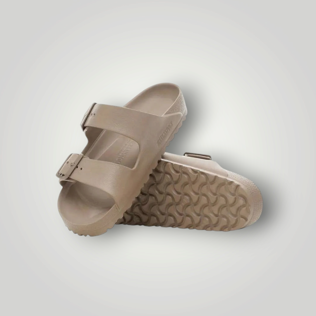 NDO Clothing Birkenstock Arizona EVA Sandalen in Beige mit anatomischem Fußbett und zwei verstellbaren Schnallen