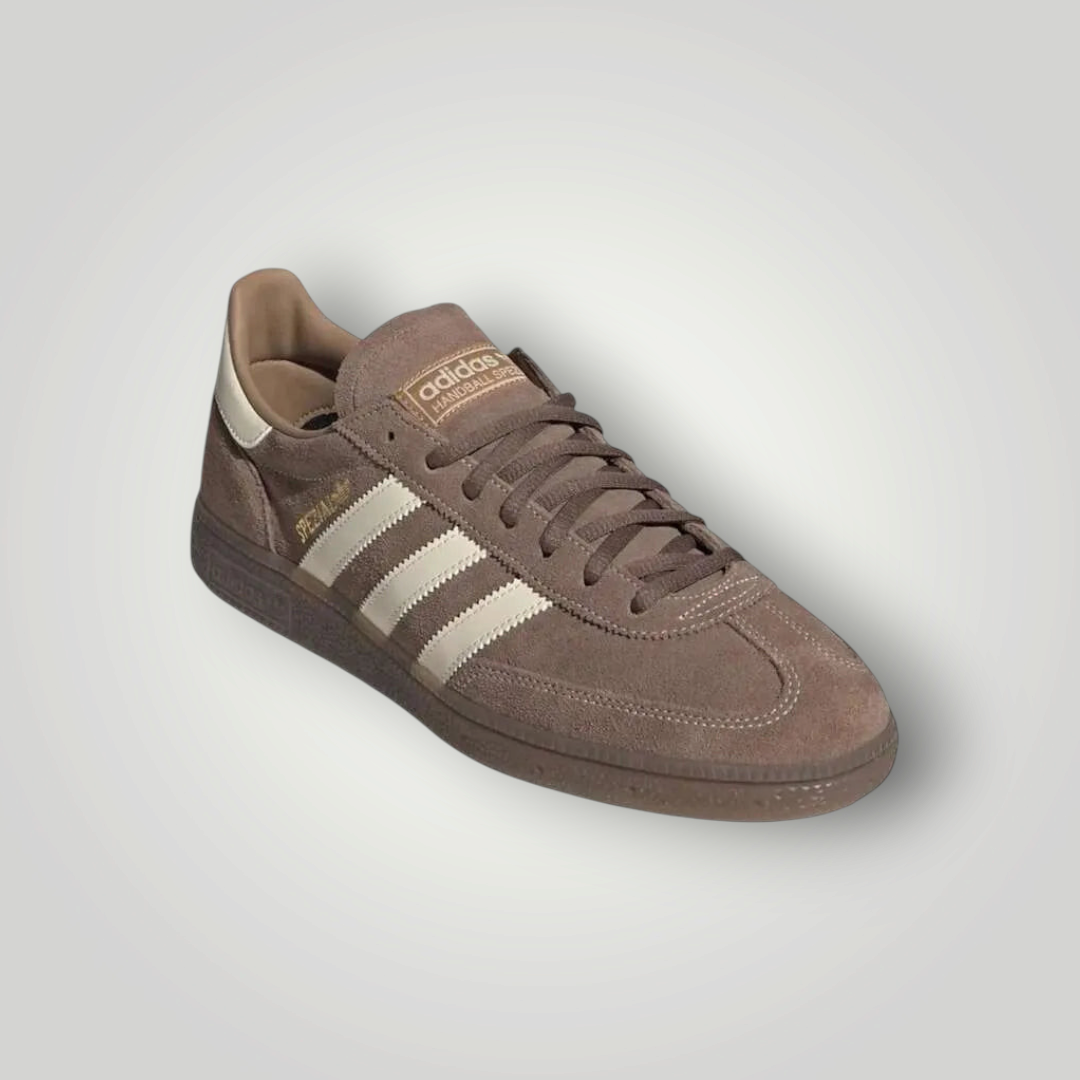NDO Clothing Adidas Originals Handball Spezial Sneaker in Taupe aus Wildleder mit klassischen weißen Streifen