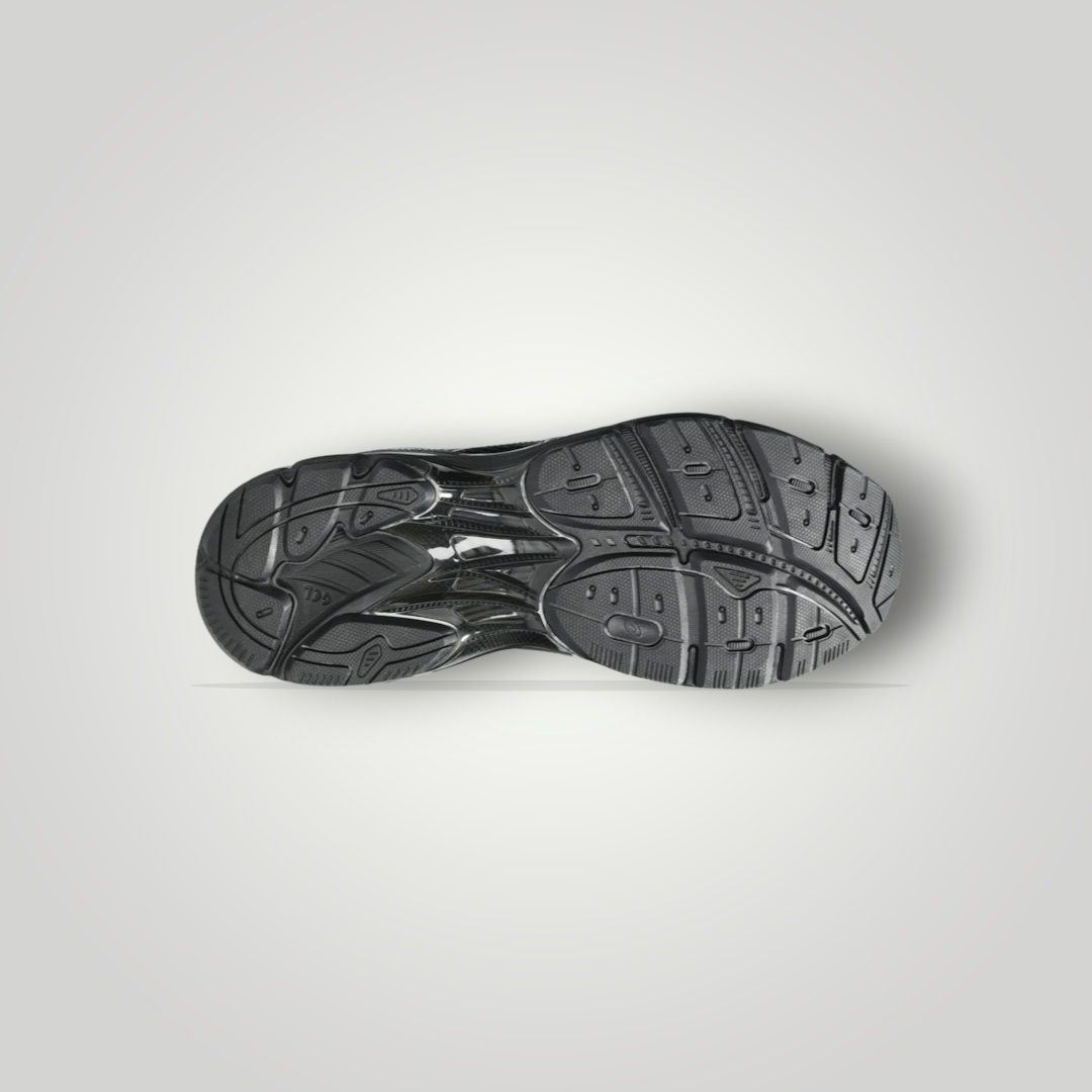 Schwarze Laufschuh-Außensohle des NDO Clothing ASICS GT-2160 mit strukturiertem Profil für optimalen Grip