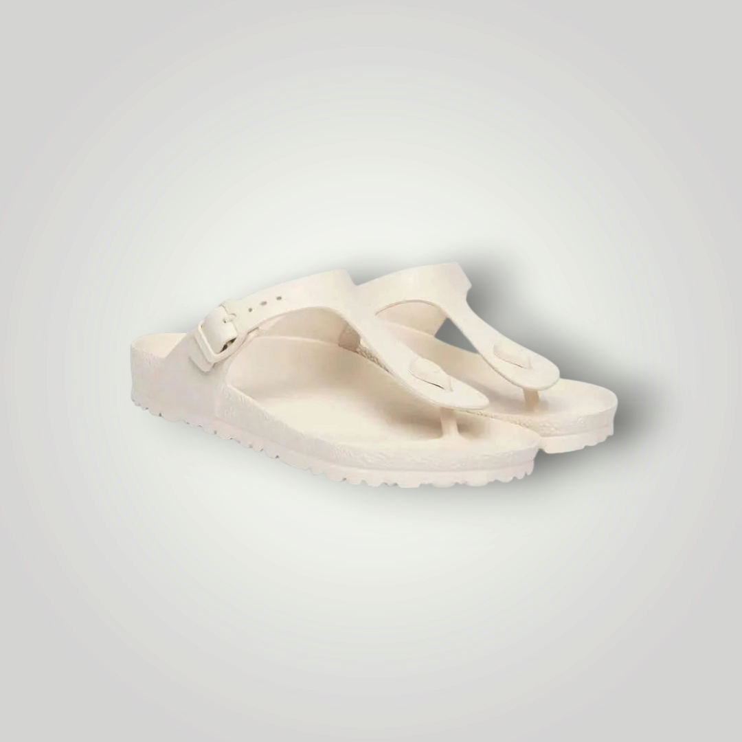 NDO Clothing Birkenstock Gizeh Zehentrenner in Cremeweiß aus leichtem, wasserfestem EVA mit anatomischem Fußbett