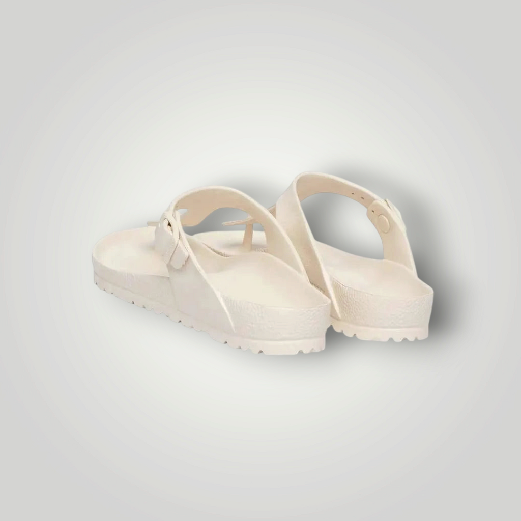 NDO Clothing Birkenstock Gizeh Zehentrenner in Cremeweiß aus wasserfestem EVA mit anatomischem Fußbett