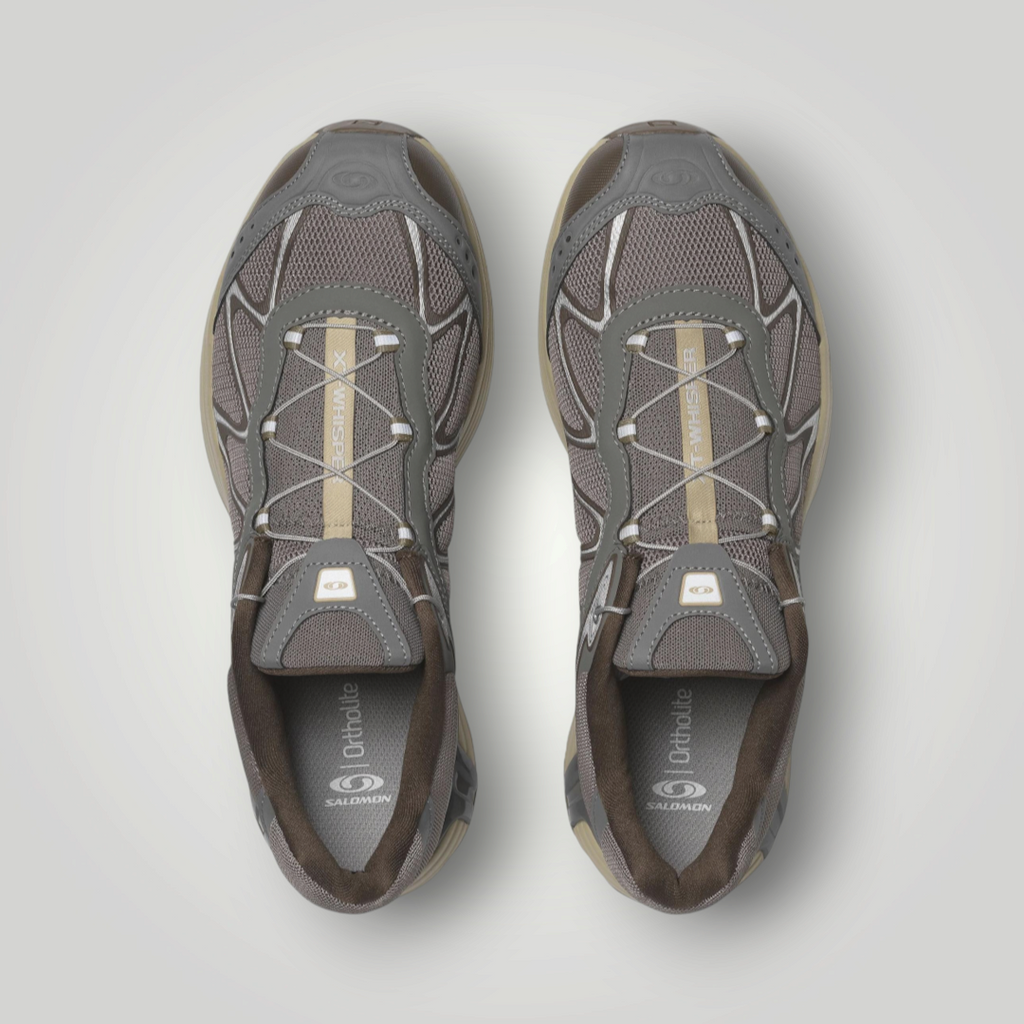 NDO Clothing Salomon XT-WHISPER Laufschuhe in Grau und Braun mit Mesh-Obermaterial und Schnellschnürsystem