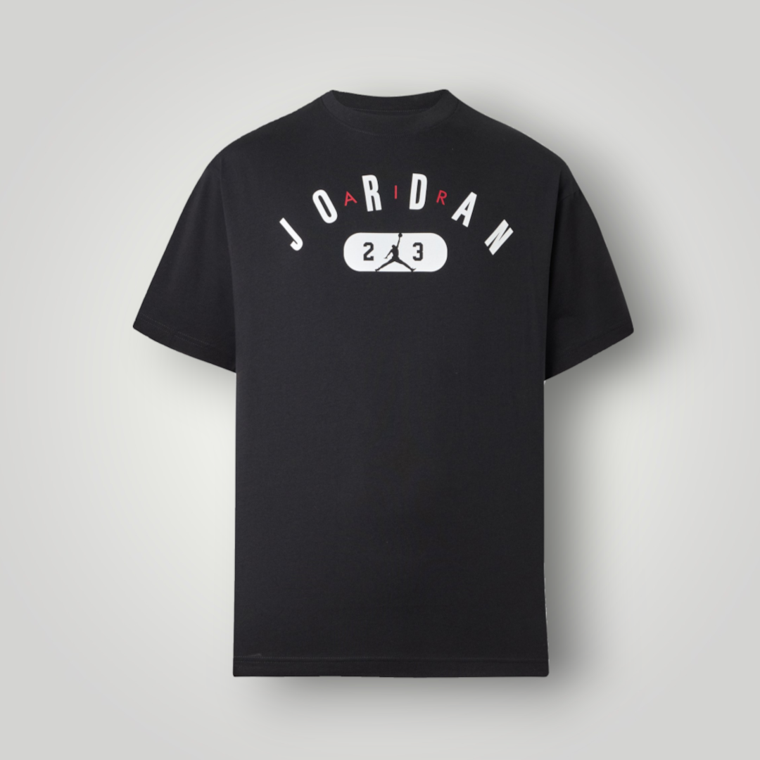 NDO Clothing Jordan CITY CREW T-Shirt in Schwarz aus Baumwoll-Jersey mit weißem Grafik-Print und Rundhalsausschnitt