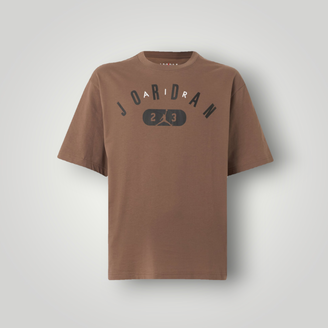 NDO Clothing Jordan CITY CREW T-Shirt in Palomino-Braun mit schwarzem Grafik-Print und Rundhalsausschnitt aus Baumwolle