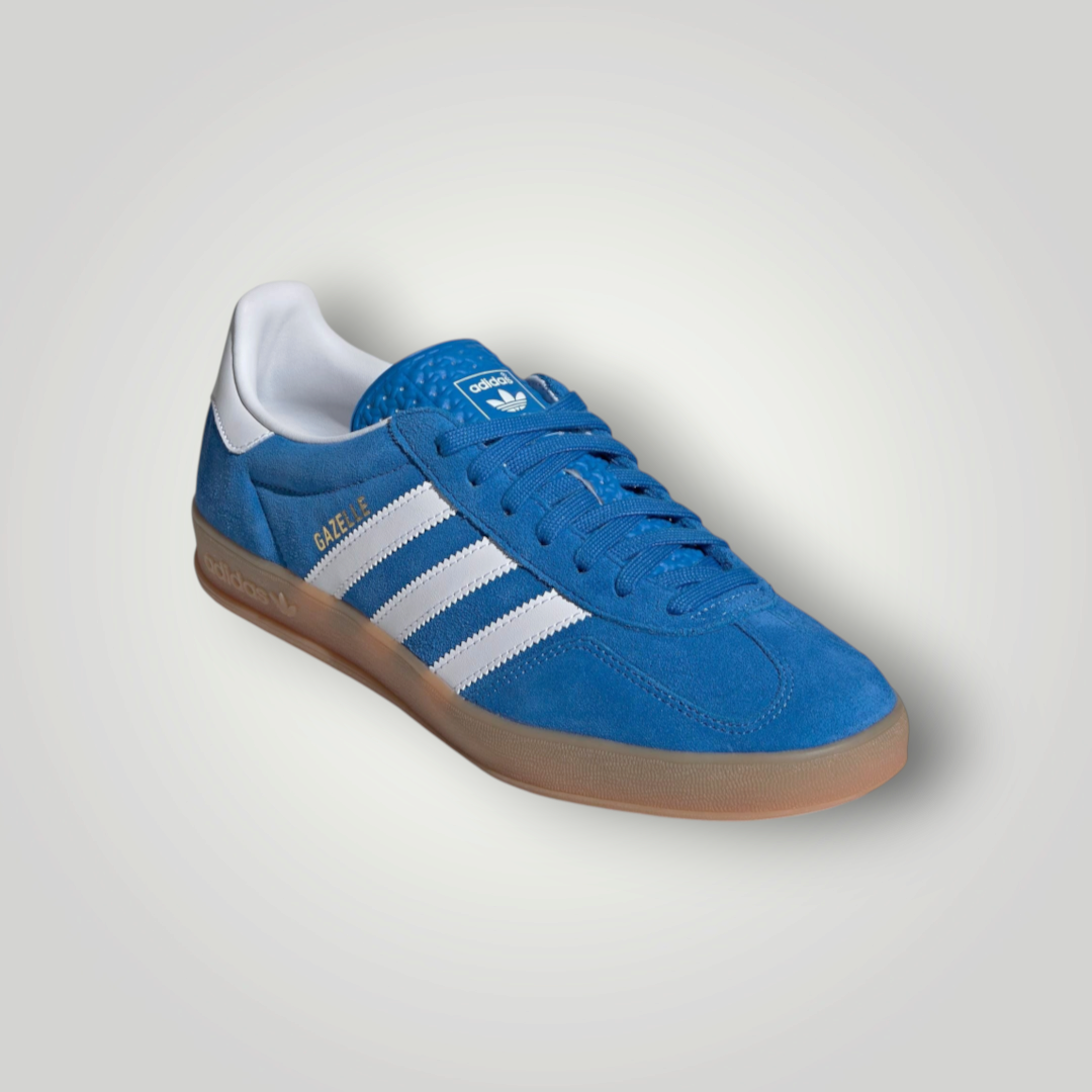 NDO Clothing Adidas Originals Gazelle Sneaker in Blau aus Wildleder mit weißen Streifen und klassischer Gummisohle