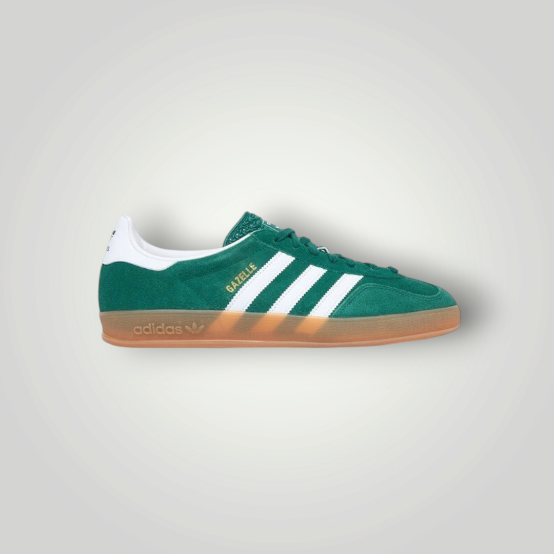 NDO Clothing Adidas Originals Gazelle Sneaker in Grün mit weißen Streifen und klassischer Gummisohle