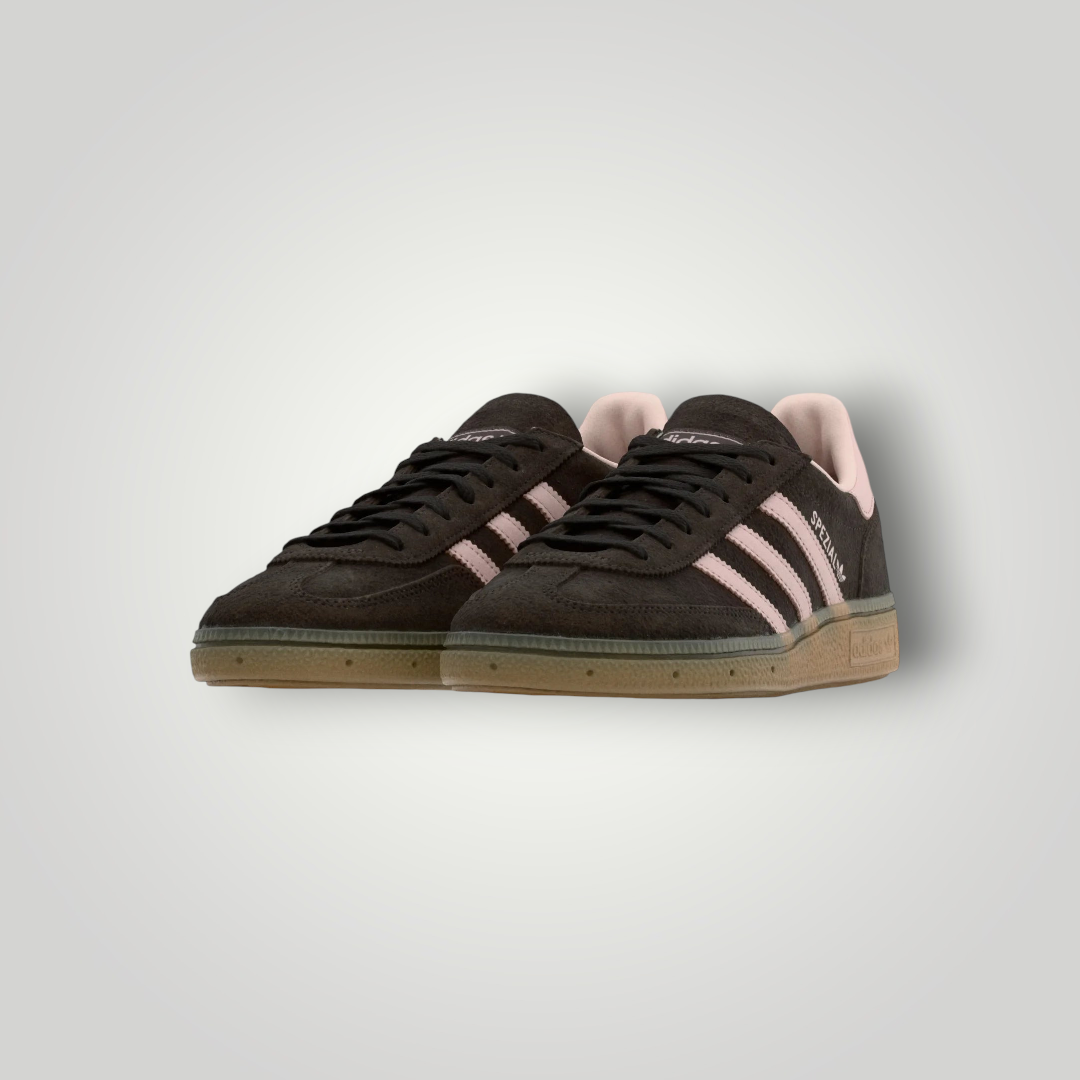 NDO Clothing Adidas Originals Handball Spezial Sneaker aus dunkelbraunem Veloursleder mit hellrosa Streifen