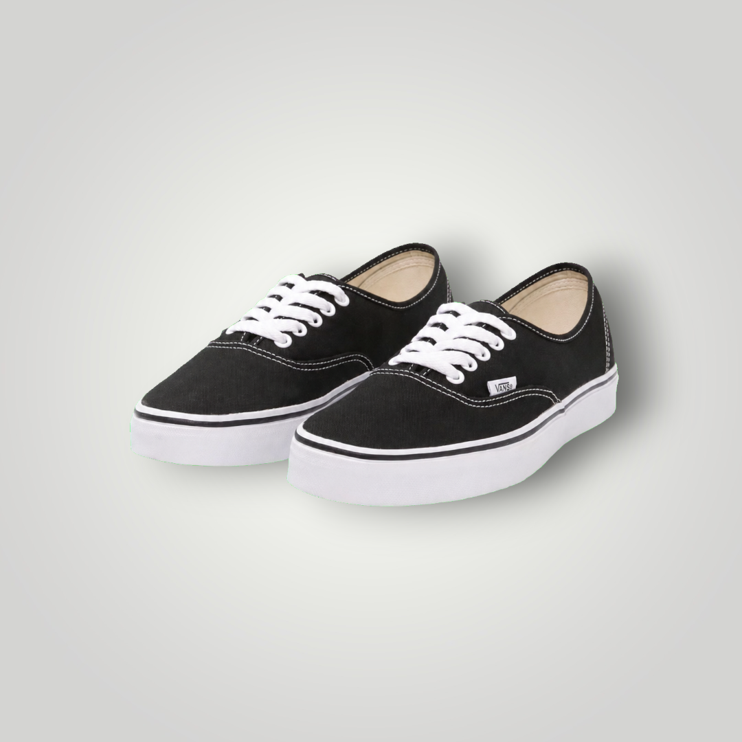 NDO Clothing Vans Authentic Sneaker in Schwarz aus Canvas mit weißer Schnürung und flacher Gummisohle