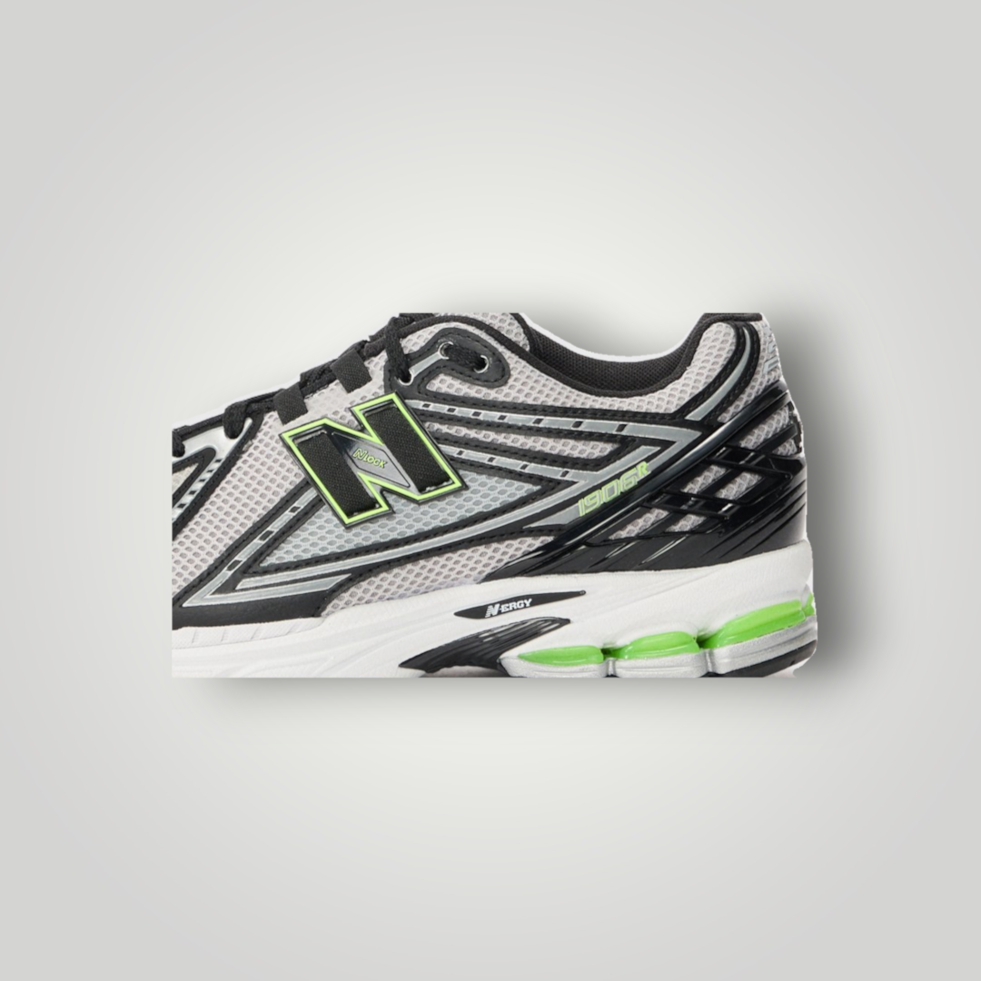 NDO Clothing New Balance 1906 Unisex Sneaker in Silber, Schwarz und Grün mit Mesh-Obermaterial und N-ergy Sohle