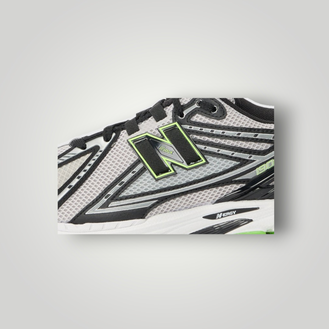 NDO Clothing New Balance 1906 Sneaker in Silber, Schwarz und Grün mit Mesh-Obermaterial und N-Lock Logo Detail