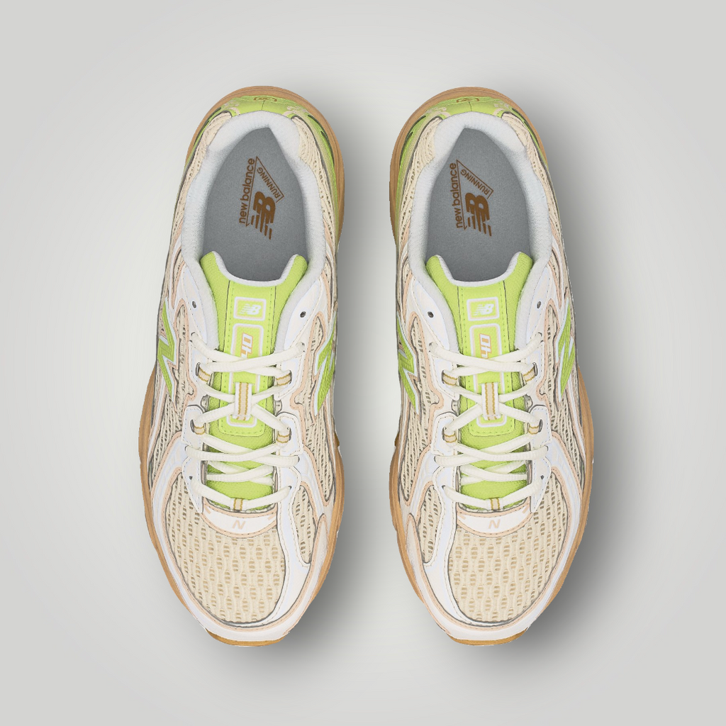 NDO Clothing New Balance U740 Sneaker in Dry Lime mit Mesh-Obermaterial und Schnürung in der Draufsicht