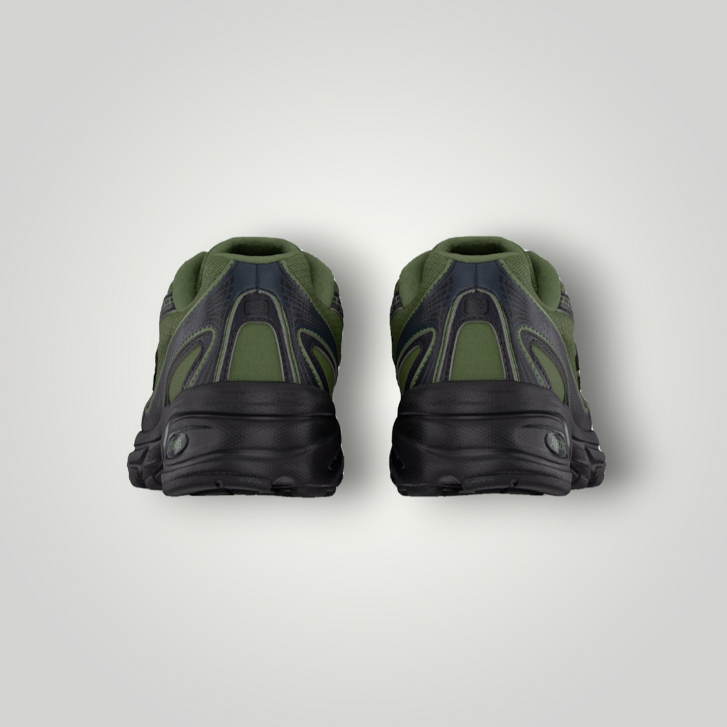 NDO Clothing New Balance 740 Sneaker in Utility Green und Phantom mit Mesh-Obermaterial und Abzorb-Dämpfung, Rückansicht