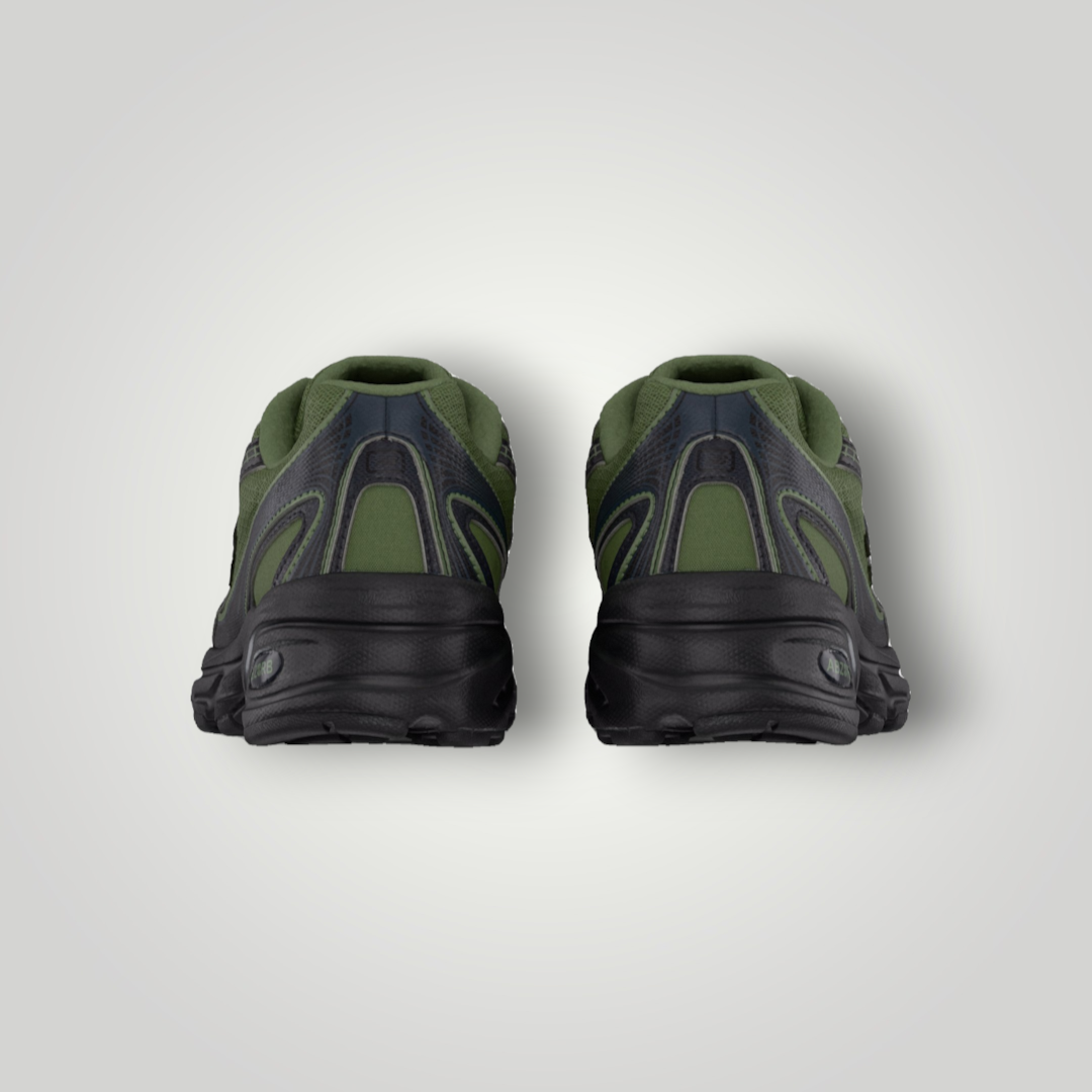 NDO Clothing New Balance 740 Sneaker in Utility Green und Phantom mit Mesh-Obermaterial und Abzorb-Dämpfung, Rückansicht