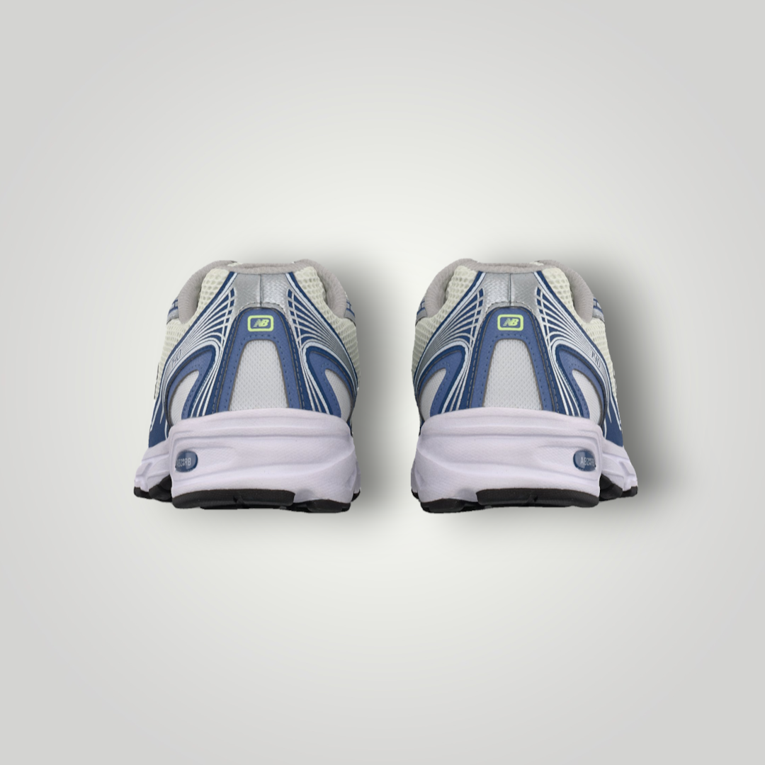 NDO Clothing New Balance U740 Sneaker in Weiß und Magic Blue, Rückansicht mit Mesh-Details und Abzorb-Dämpfung