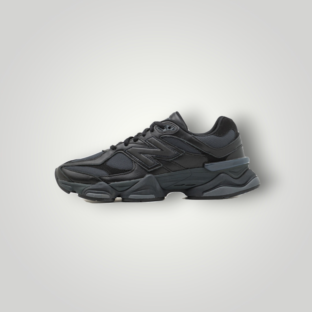 NDO Clothing New Balance 9060 Unisex Sneaker in Schwarz aus Leder und Mesh mit markanter Sohle