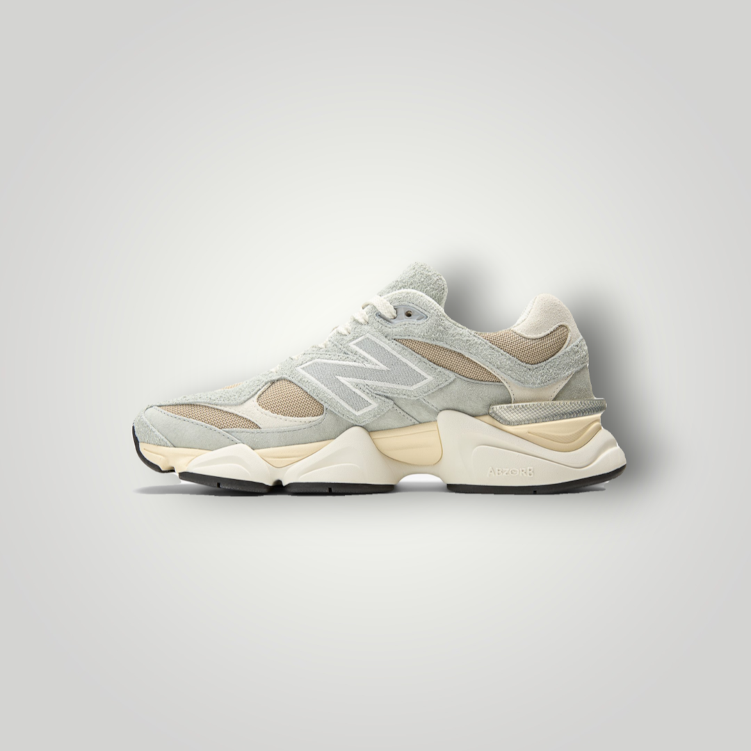 NDO Clothing New Balance Sneaker in Grau und Beige aus Leder und Textil mit flacher Sohle und Schnürung