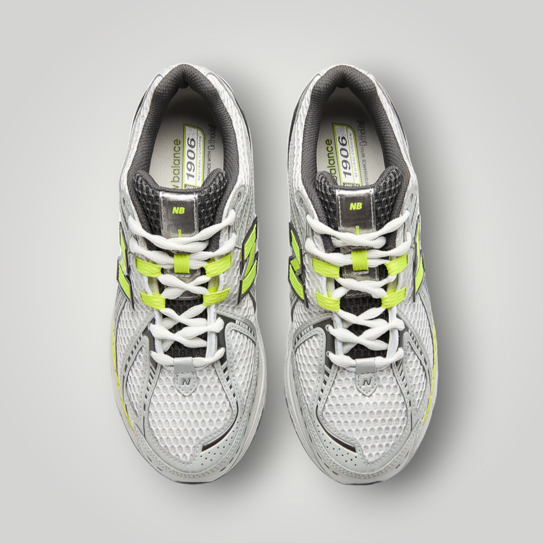 NDO Clothing New Balance U1906 Sneaker in Metallic-Silber und Alkaline-Grün mit Mesh-Obermaterial und Schnürung