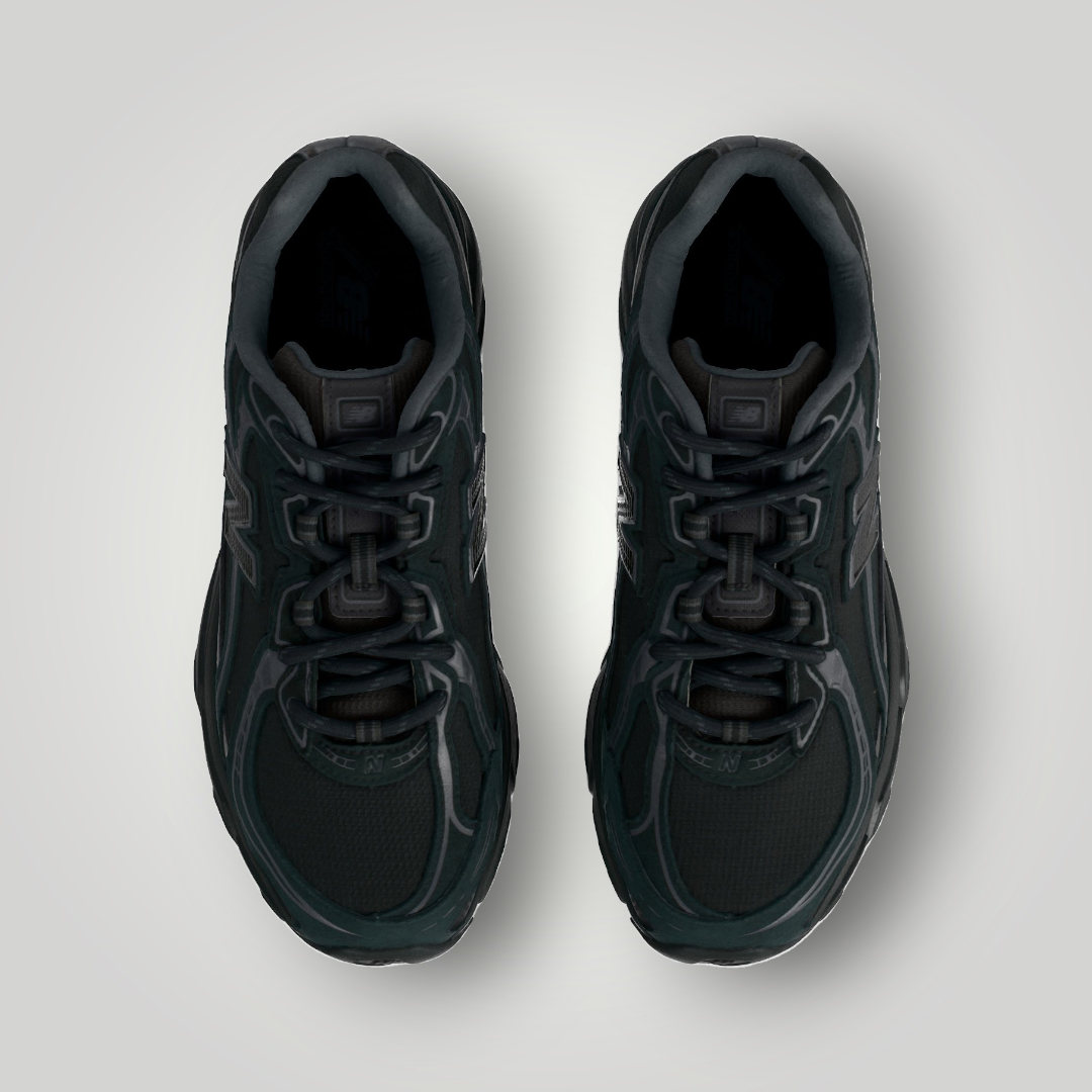NDO Clothing New Balance U740 Unisex Sneaker in Schwarz aus Mesh und Synthetik mit Schnürung in der Draufsicht