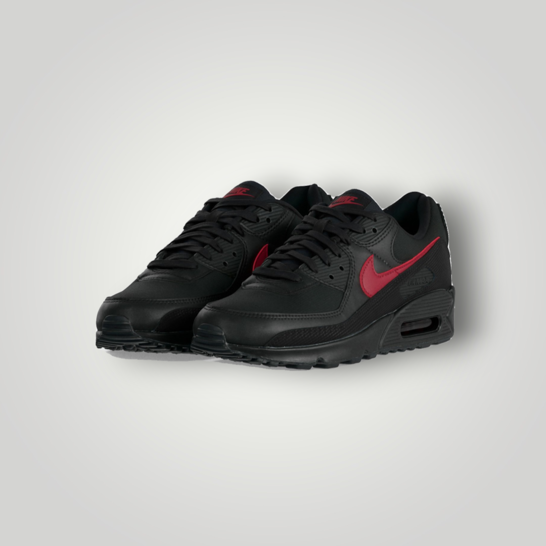 NDO Clothing Nike Air Max 90 SE Sneaker in Schwarz mit roten Akzenten aus Leder und Textil mit Schnürung