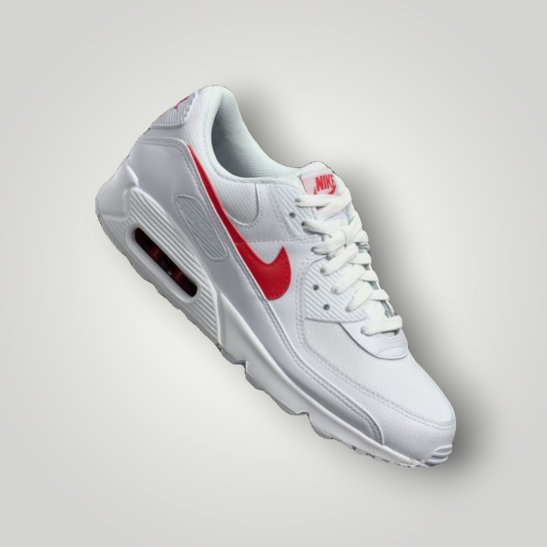 NDO Clothing Nike Air Max 90 Sneaker in Weiß und University Red mit Mesh-Obermaterial und sichtbarer Air-Dämpfung