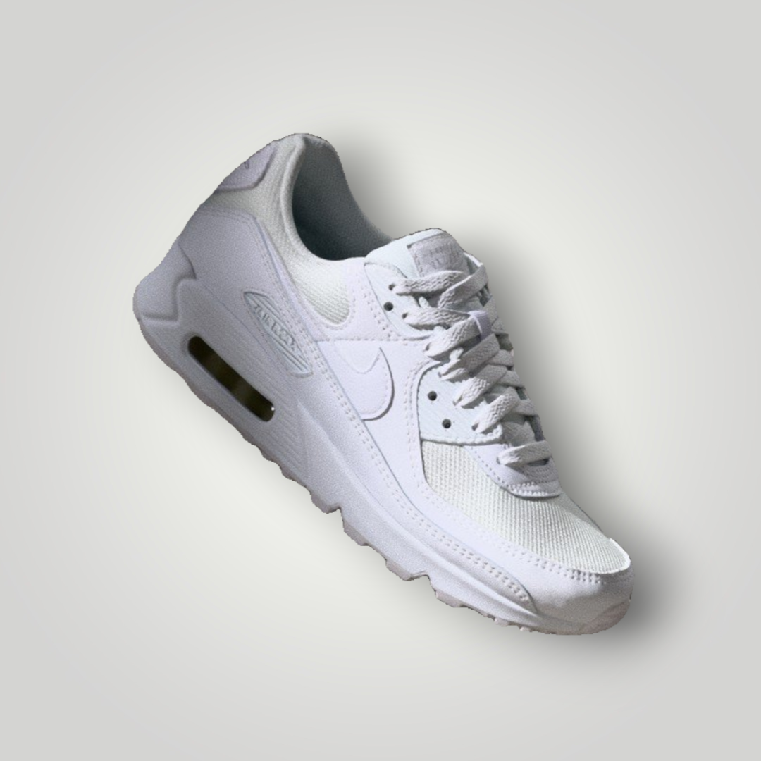 NDO Clothing Nike Air Max 90 Sneaker in Weiß und Wolfsgrau aus Leder und Mesh mit klassischer Air-Dämpfung