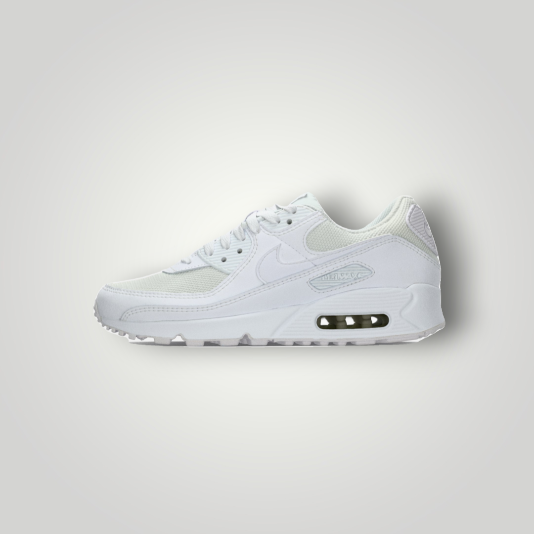 NDO Clothing Nike Air Max 90 Sneaker in Weiss und Wolfsgrau mit Mesh-Einsätzen und klassischer Air-Dämpfung