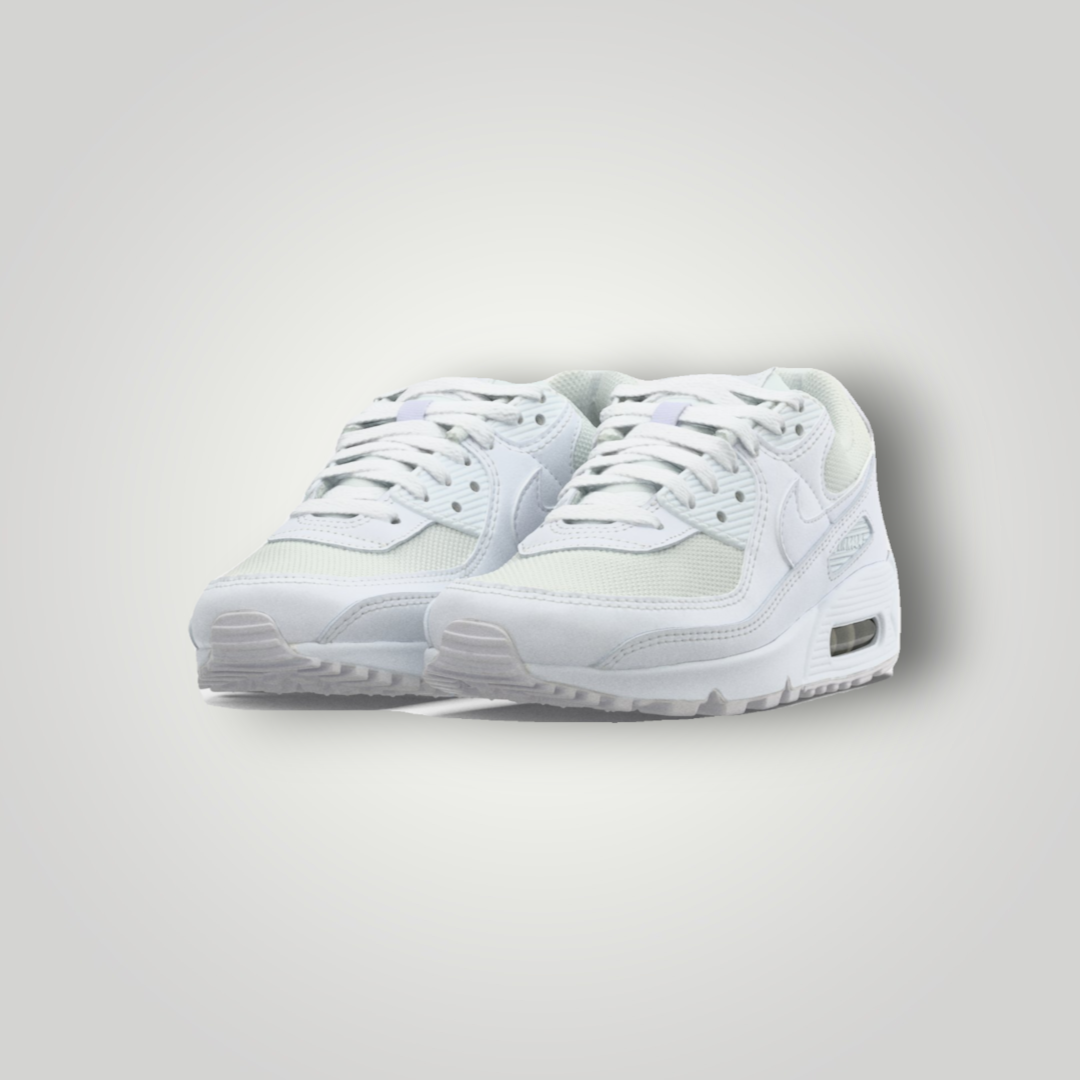 NDO Clothing Nike Air Max 90 Sneaker in Weiss und Wolfsgrau aus Leder und Mesh mit klassischer Max Air-Dämpfung