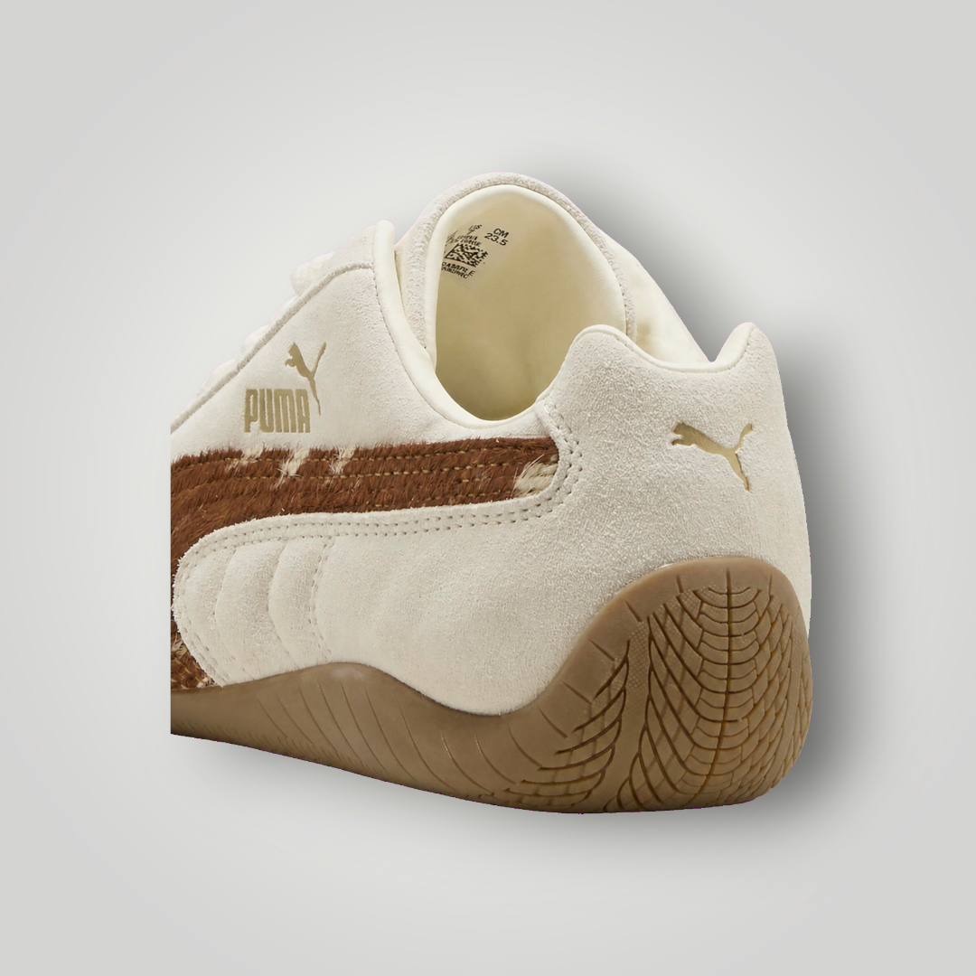 NDO Clothing Puma Speedcat Doelette Sneaker in warmem Weiß und Caramel mit Animal-Print-Details und flacher Gummisohle