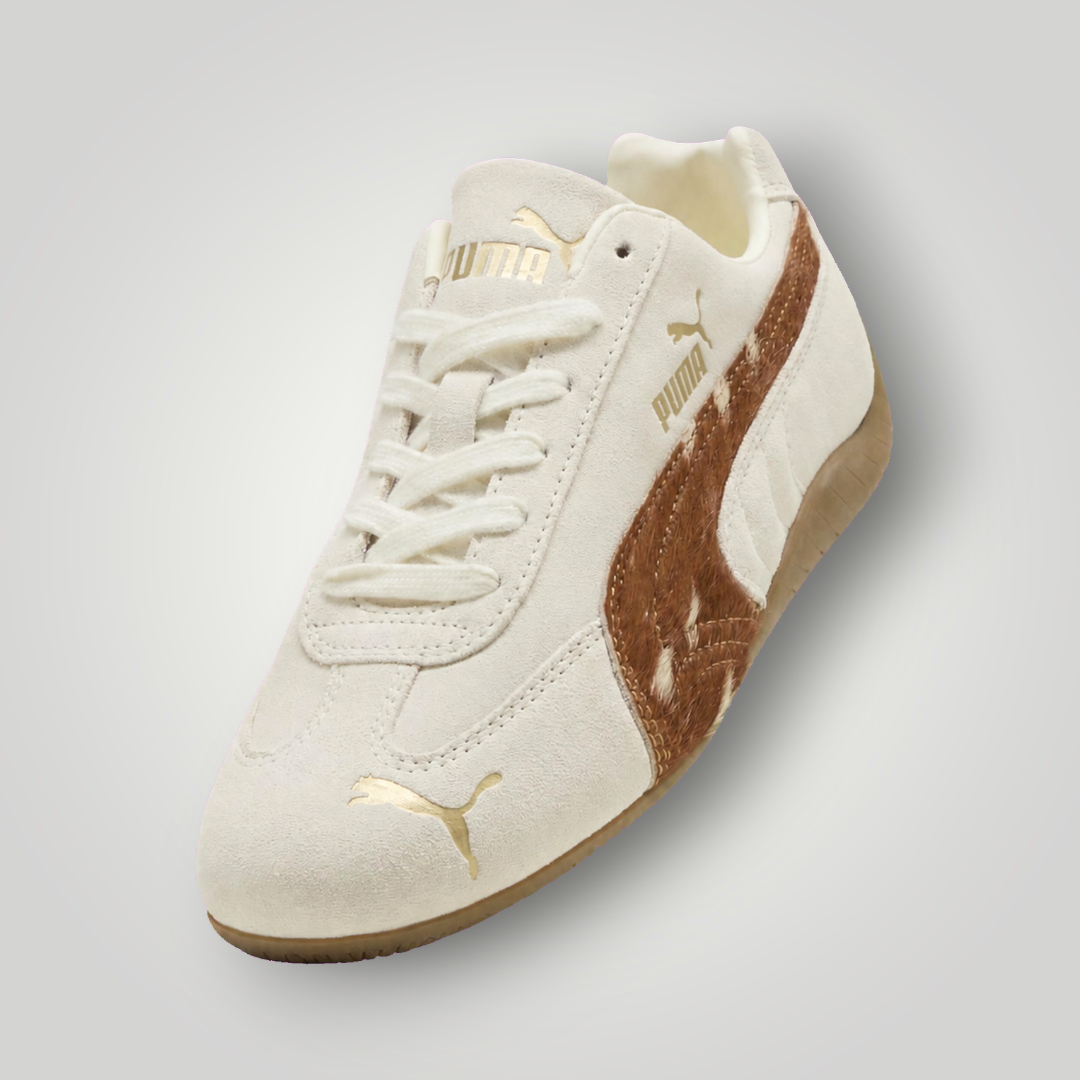 NDO Clothing Puma Speedcat Doelette Sneaker in warmem Weiß und Caramel mit Animal-Print-Details und Schnürung