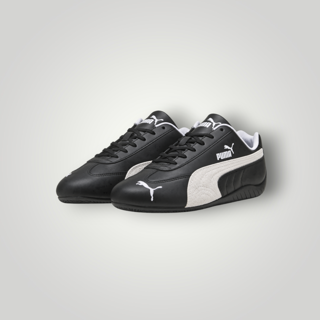 NDO Clothing Puma Speedcat Unisex Sneaker in Schwarz und Weiß aus Leder mit flacher Sohle und Schnürung