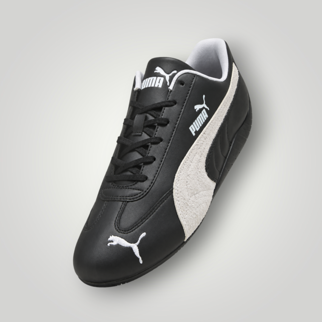 NDO Clothing Puma Speedcat Unisex Sneaker in Schwarz und Weiß aus Leder mit flacher Sohle und Schnürung